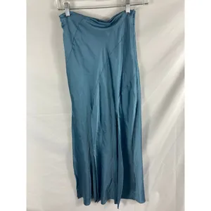 ASOS DESIGN satin maxi skirt with spliced hem in dusty blue size 2 thumbnail 4