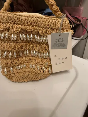 A New Day Raffia Pearl Bucket Bag NWT thumbnail 2