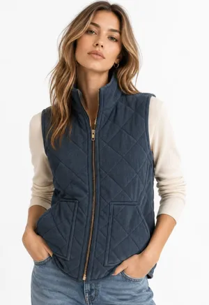 Wishlist Navy Bluw Quilted Corduroy Vest Puffer Country Club Fisherman NEW M thumbnail 1
