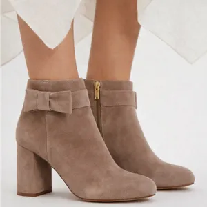 Kate Spade Suede Bow Ankle Boots Block Heel Taupe Size 9.5 thumbnail 1