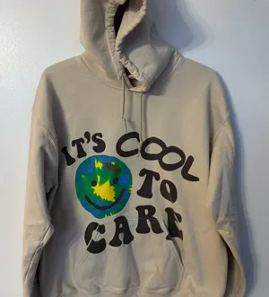 Lonely Ghost It’s Cool To Care Earth Smile Art Tan Hoodie MEDIUM thumbnail 1