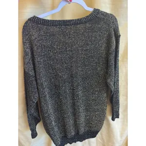 Jamie Scott‎ Vintage Black Gold Metallic Shimmer V-Neck Knit Sweater Small thumbnail 2