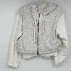 FP Movement‎ Free People Gray White Cropped Zip Up Hoodie Sweatshirt Small thumbnail 1