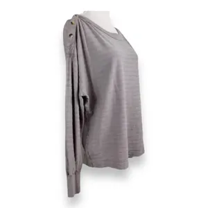 Anthropologie Womens Top Sz M Gray‎ Striped Long Sleeve Buttons Boat Neckline thumbnail 2