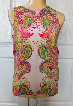 Lilly Pulitzer Pink and Green Paisley Blouse thumbnail 1
