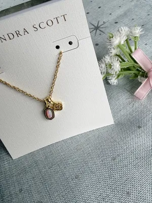 Kendra Scott Mini Elisa Dira Gold Necklace Light Pink Lab Grown Opal thumbnail 7