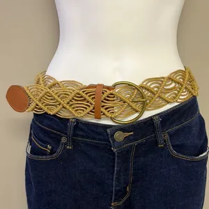 PINK - Victoria's Secret Macrame Corded Belt with Leather Inspired Belt Ends and Brass Buckle thumbnail 1
