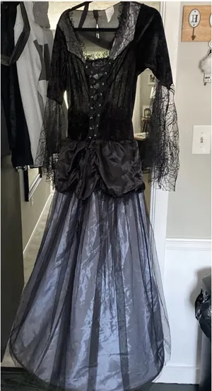 Gothic Whimsigoth Vampire Bride Witch Hooped Gown Dress Jrs. Large 12-14 thumbnail 3