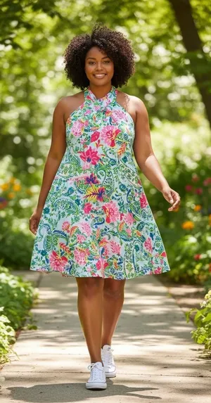 Emily Wonder 1X NWT Floral‎ Paisley Swing Dress Tie Neck Sleeveless Resort NWT thumbnail 1