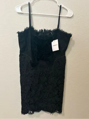 Forever 21 Eyelash Lace Bow Mini Dress Black Spaghetti Strap NWT Size XL thumbnail 4
