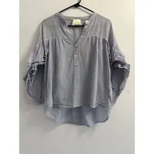Maeve Anthropologie Women’s Blue White Striped Ruffle Sleeve Cotton Top Small thumbnail 3