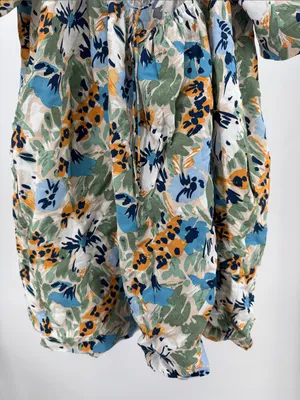 Emory Park smocked neckline flowy mini babydoll Dress S floral open back tie thumbnail 5