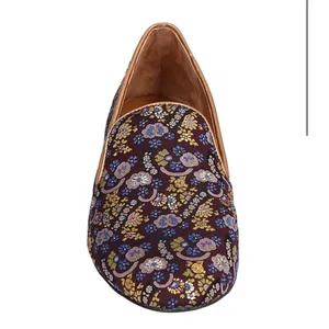 Tory Burch Jacquard Smoking Slipper Loafer Plum Gold Floral Size 7 NIB‎ thumbnail 3
