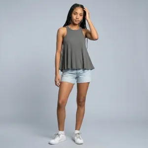 Free People Ribbed Swing Tank Gray Flowy Flare Stretch Casual Top Size XS thumbnail 2