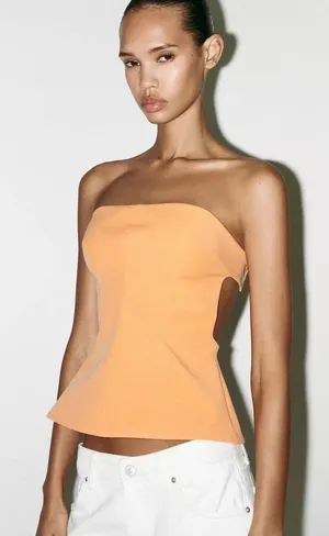 ZARA Orange Strapless “Bustier Top Tangerine” thumbnail 1