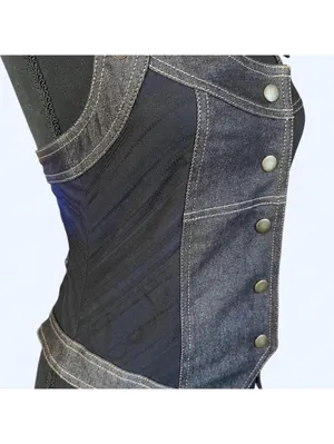 Vintage Y2K Jacqueline Riu Dark Academia Denim Corset Waistcoat Size Medium 💙 thumbnail 3