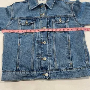 Old Navy Women Denim Trucker Jacket Medium Blue Jean Classic Button Distressed thumbnail 8