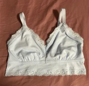 aerie Light Blue Lace-Trim Ribbed Bralette Size XL thumbnail 1
