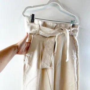 Sezane High Rise Paperbag Belted Tapered Straight Leg Jeans Cream 36 thumbnail 5
