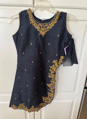 Prerana's Boutique Navy Blue Embroider‎ Asymmetric Tunic Top Dhoti Style SizeXS thumbnail 1