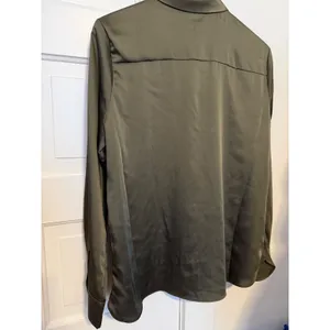 A New Day Olive Green Satin Long Sleeve Button Down Blouse Large L thumbnail 11