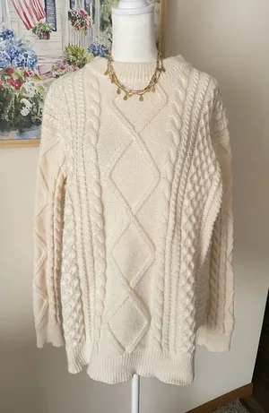 Aelfric Eden Chunky Cable Knit Oversized Fisherman Sweater Cream Medium thumbnail 1
