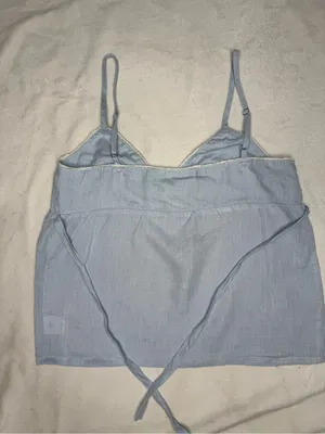 Brandy Melville Pale Blue Linen V-Neck Spaghetti Strap Cami thumbnail 7