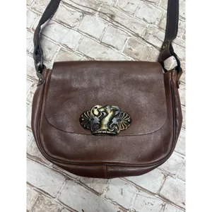 Ladies Vintage Handcrafted Leather‎ Shoulder Bag With Animal Clasp Deer? thumbnail 2