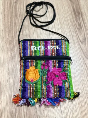 Belize Embroidered Woven Crossbody Bag Colorful Floral Fringe Passport Purse thumbnail 1