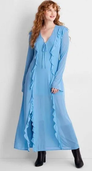 Women's Long Sleeve Ruffle Maxi Dress - Future Collective Light Blue thumbnail 1