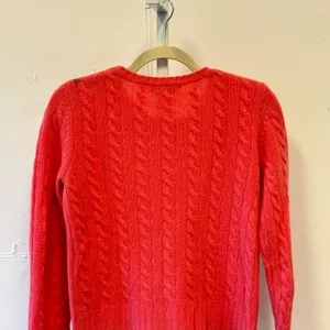Calypso Christiane Celle 100% Cashmere Cable Knit Crewneck Sweater Coral Pink Sm thumbnail 5
