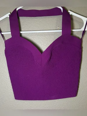Aritzia Babaton Purple Ribbed Sculpt Knit Cropped Halter Top Women’s Size Small thumbnail 2