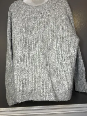 Free People Sweater Womens XS Gray Chunky Knit Oversized High Low Hem Pullover thumbnail 8