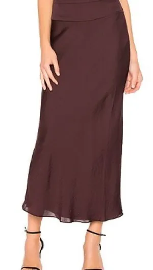 Free People Chocolate Brown Satin Maxi Skirt thumbnail 1