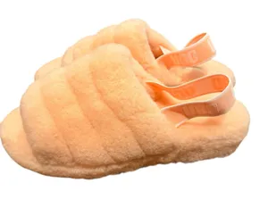UGG Women's Fluff Yeah Fur Slide Slipper Peach with elastic logo strap Size 11 thumbnail 1