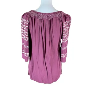 Sincerely Mary Boho Peasant Top Embroidered 3/4 Sleeve Tunic Blouse Purple Small thumbnail 5