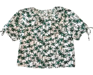 J CREW Palm Trees Tropical Printed Cotton Button Down Puff Sleeve Top Sz Medium thumbnail 1
