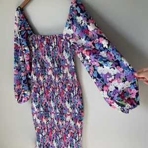 Pink Lily Boutique Floral Print Midi Dress Ruched Bubble Sleeves Size Medium thumbnail 5