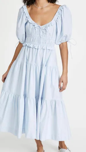 En Saison Poplin Puff-Sleeve Tiered Midi Dress thumbnail 4