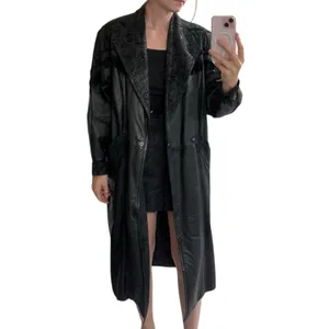 Wilson’s Leather Vintage 80s Women's Genuine Leather Long Trench Coat in Black - Size S thumbnail 3