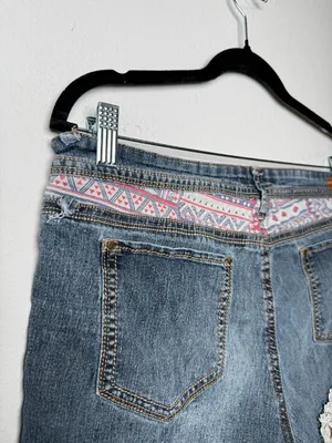 LEI Y2K Boho Denim Shorts with Lace Fringe thumbnail 3