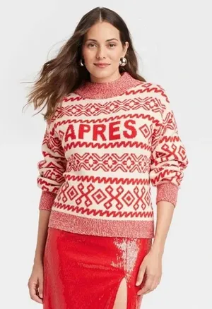 A New Day Apres Crew Neck Graphic Pullover Sweater Red Size Medium thumbnail 1