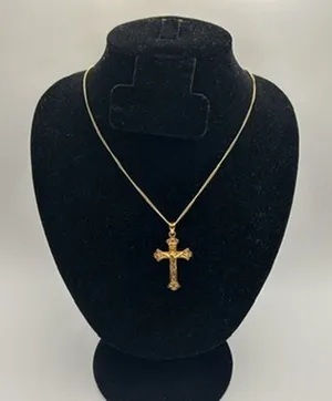 Vintage Real Gold Jesus Crucifix Cross Pendant Chain Plated Stainless Steel thumbnail 1