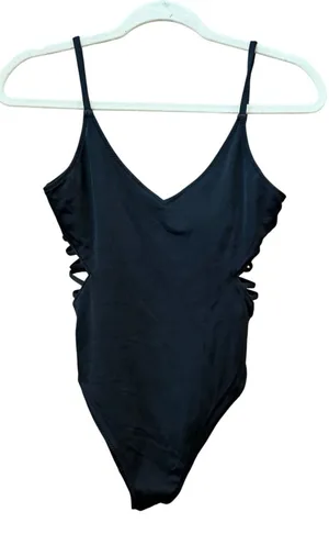 Pink Victoria's Secret One Piece Black Swimsuit Size Medium Cut Out Sides thumbnail 1
