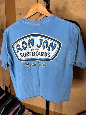 Ron Jon Surf Shop Blue Cropped Graphic Tee Myrtle Beach Size Medium Beachy thumbnail 6