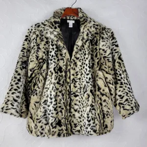 Chico's Womens Jacket Size 1 Cream Black Luxe Cheetah Print Aminal Faux Fur Coat thumbnail 10