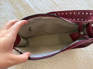 Studded Strap Faux Leather Shoulder Bag - Burgundy / Dark Red thumbnail 6