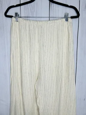 WE WORE WHAT Womens Sz M Cream Striped Drawstring Waist Wide Leg Linen Pants thumbnail 6