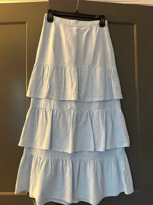 Capulet Light Blue Tiered Maxi Skirt thumbnail 2