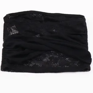 SHEIN Tube Top Women XXS 0 Bandeau Black Lace Ruched Stretch Excellent thumbnail 4